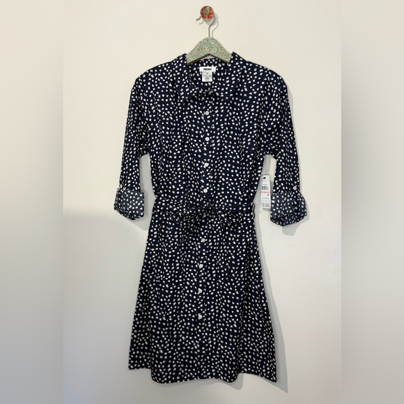 NWT DKNY Navy Blue Floral Mini Shirt Dress - Picture 1 of 5